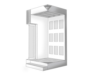 The computer graphic shows a simplified visualization of the building construction.